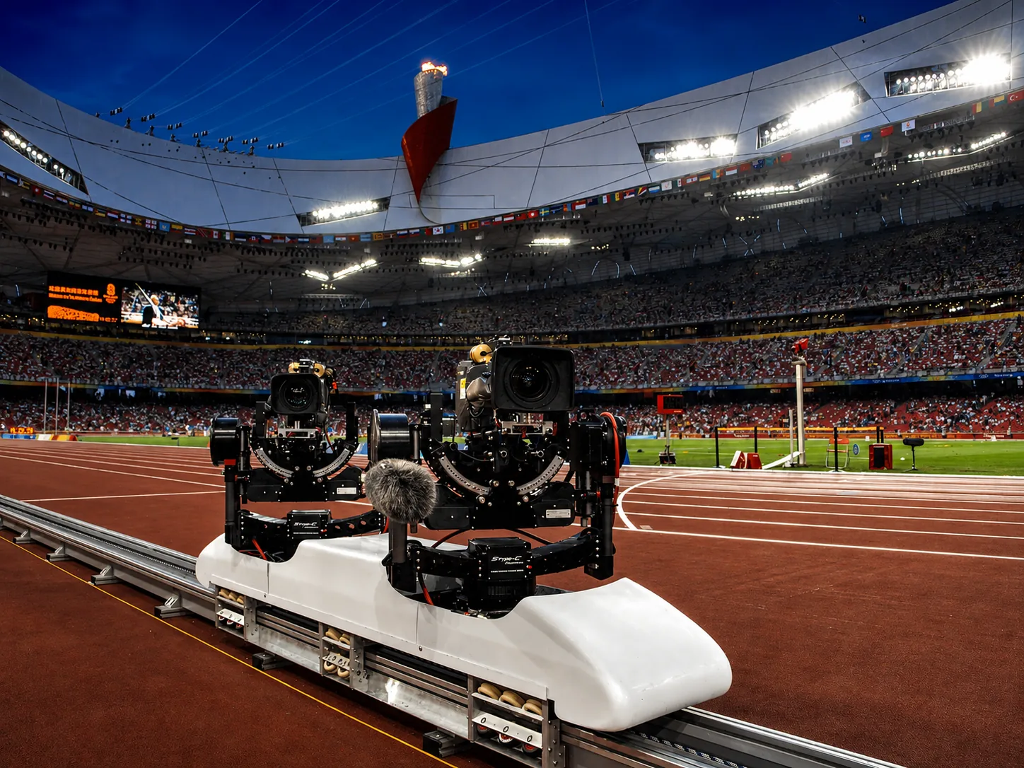 Rail-mounted gyro-stabilized camera system, Beijing 2008
